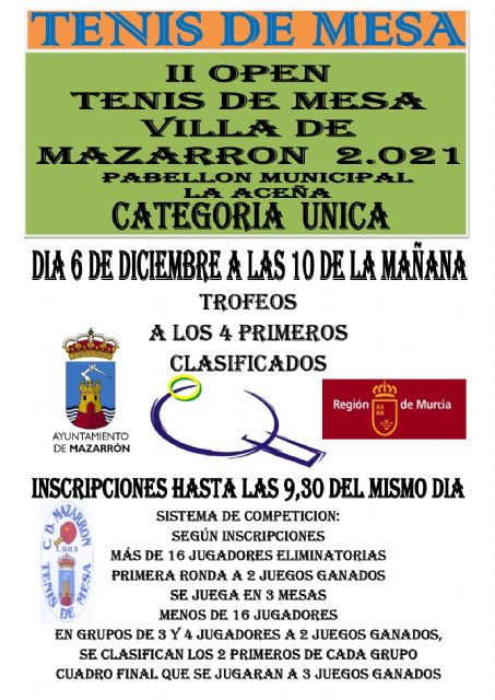 Presentación del II open tenis de mesa villa de Mazarrón 2021