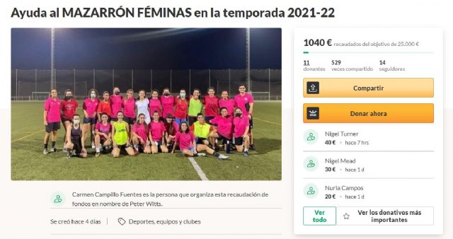 Un equipo de fútbol femenino de Mazarrón lanza un crowdfunding para desarrollar un club deportivo
