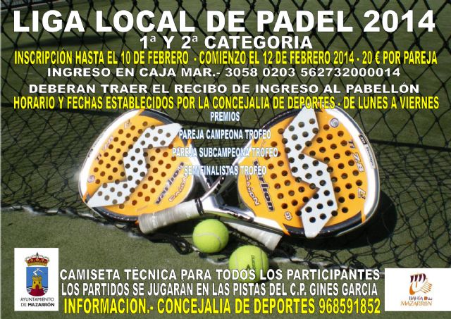 Abierto el plazo de inscricpión para la liga local de pádel 2014