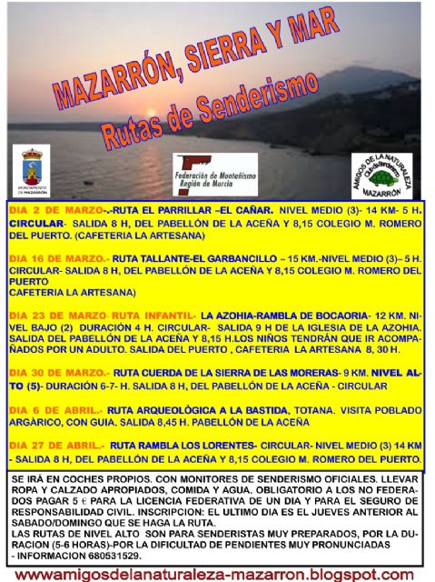 'Mazarrón, sierra y mar' invita a los senderistas a realizar 6 rutas