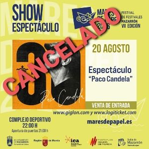 El concierto de Paco Candela previsto para hoy en Mazarrón queda cancelado