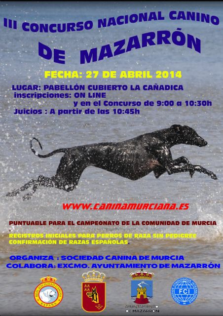 Este domingo 27 de abril se celebra el III Concurso Nacional Canino de Mazarrón