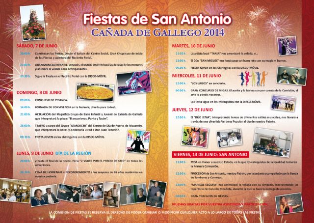 Del 7 al 13 de junio Cañada de Gallego celebra sus fiestas en honor a San Antonio