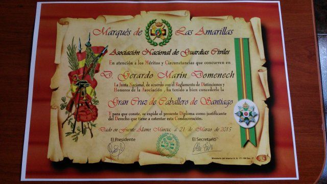 El Jefe de la Policía Local de Mazarrón es condecorado con la Gran Cruz de Caballero de Santiago