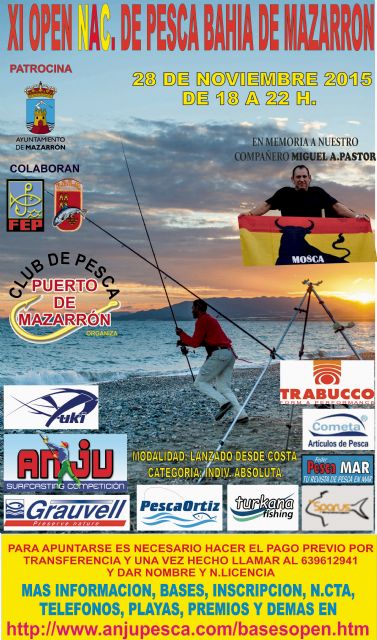 El XI Open Nacional de Pesca Bahía de Mazarrón congrega este sábado a más de 120 participantes