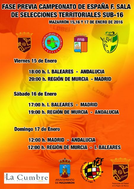 Las mejores selecciones regionales compiten en Mazarrón en la fase previa del campeonato de españa sub 16 de fútbol sala