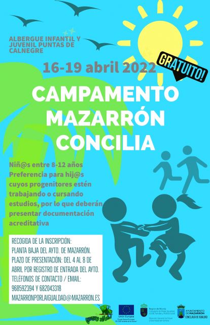 El ayuntamiento de Mazarrón a través de la concejalía de igualdad organiza un campamento dirigido a niñ@s de 8 a 12 años