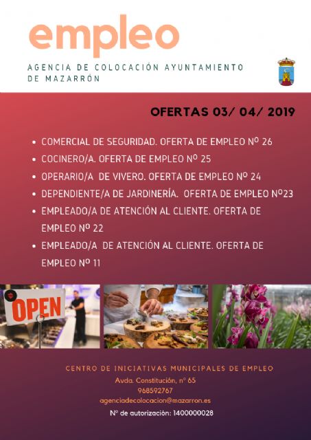 Ofertas de empleo de la agencia municipal 03/04/2019