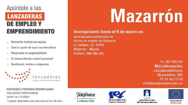 Mazarrrón contará en marzo con una lanzadera de empleo para fomentar la inserción laboral de 20 personas