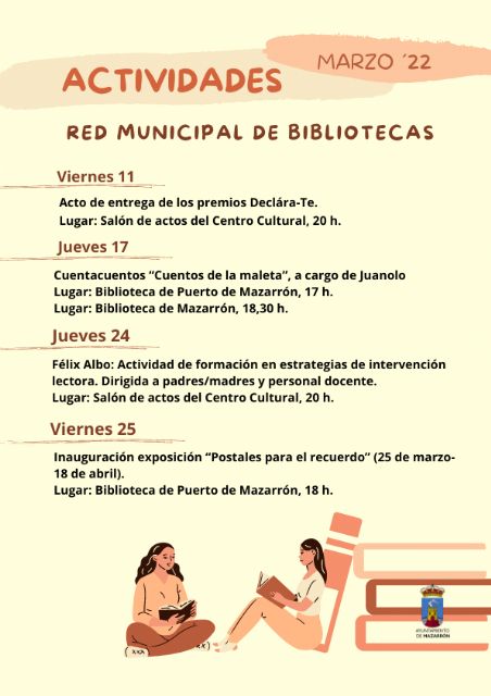 Consulta aquí las actividades de la red municipal de bibliotecas del municipio de Mazarrón durante el mes de marzo