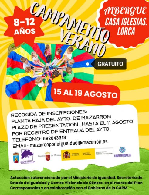 Campamento/convivencia para menores de 8 a 12 años organizado por la concejalía de igualdad del ayuntamiento de Mazarrón dentro del desarrollo del plan corresponsables