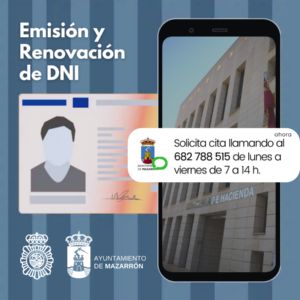 Abierto el plazo para solicitar cita en el Servicio de Emisión y Renovación de DNI en Mazarrón
