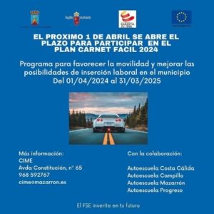 Abierto el plazo de inscripción en el plan carnet fácil para mejorar la empleabilidad en el municipio de Mazarrón