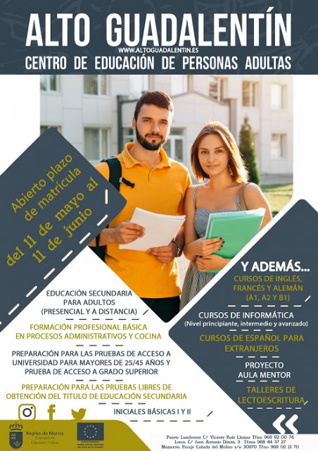 Abierto el plazo de matriculación para los cursos del Centro de Educación de Adultos de Mazarrón