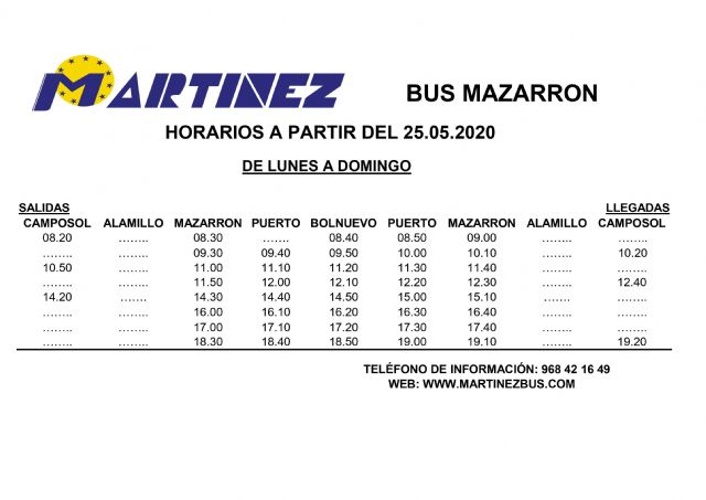 El lunes se reanuda la línea de bus urbano de Mazarrón