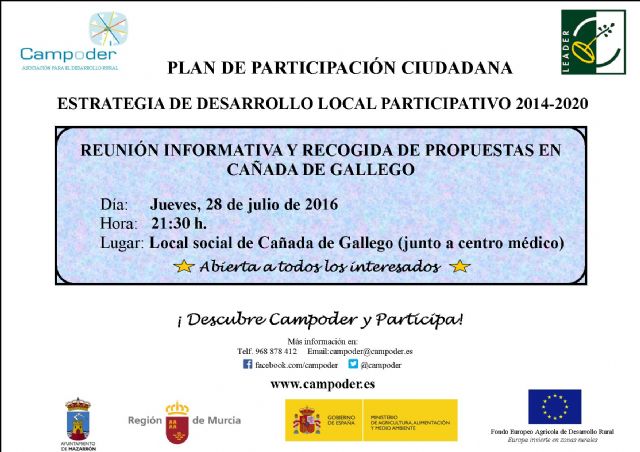 Reunión de Participación Ciudadana en Cañada de Gallego para recabar ideas que mejoren el desarrollo rural del municipio